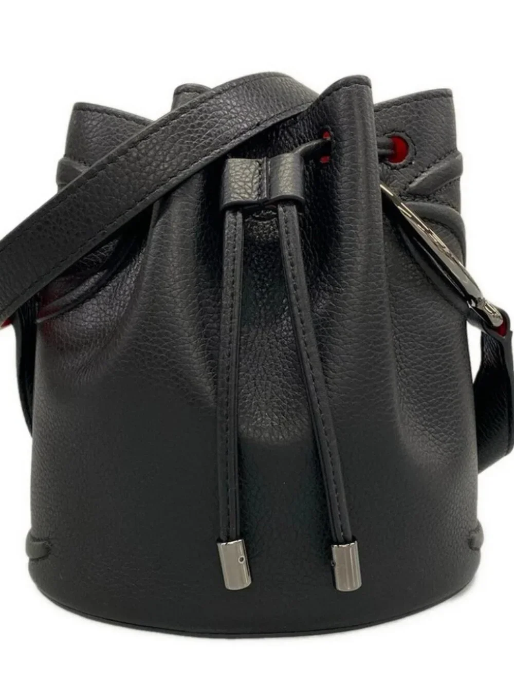 CHRISTIAN LOUBOUTIN BY MY SIDE Black Red Leather Shoulder Bag